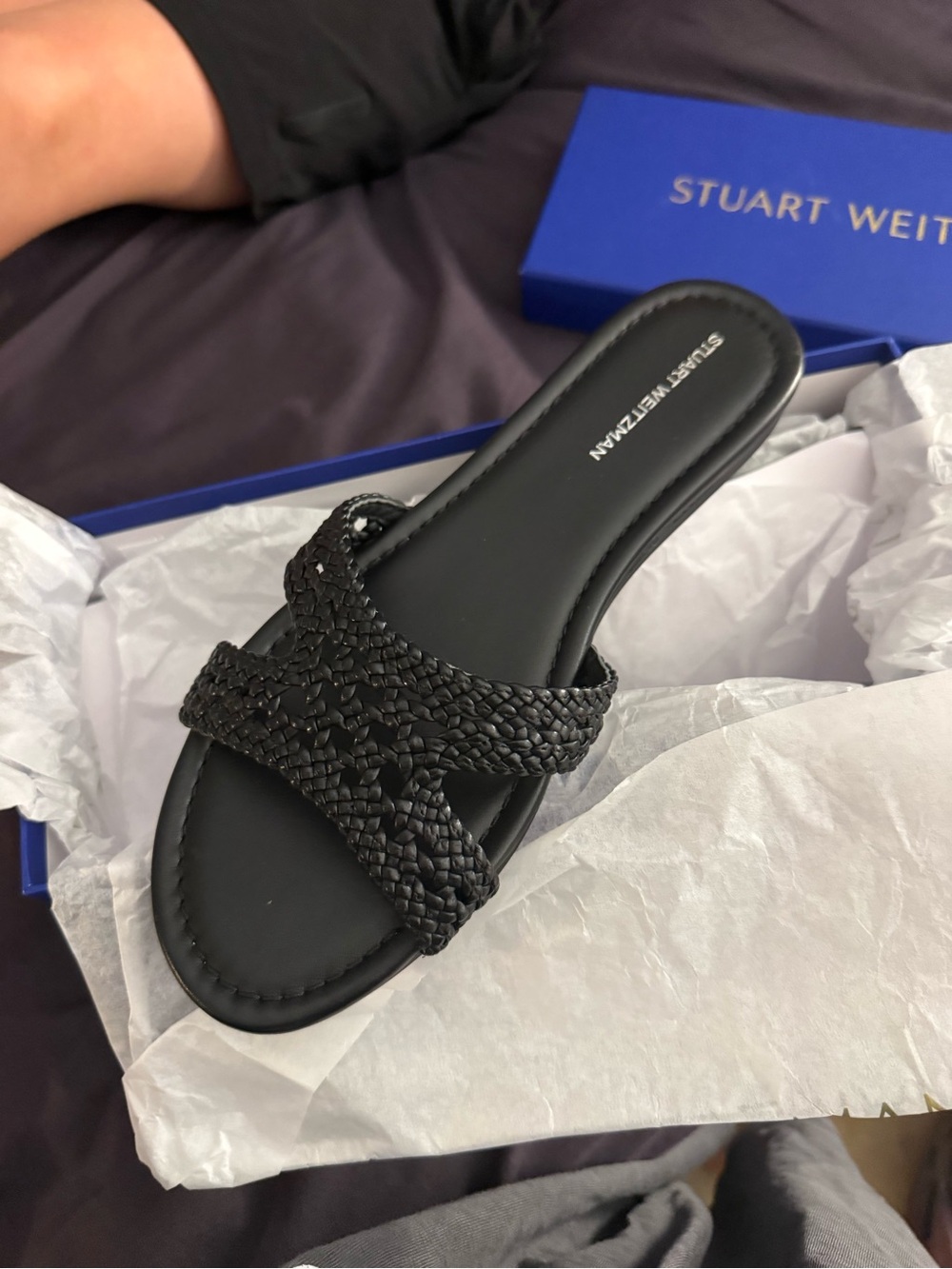 Stuart Weitzman Black Braided Slide Sandal - Woven Strap